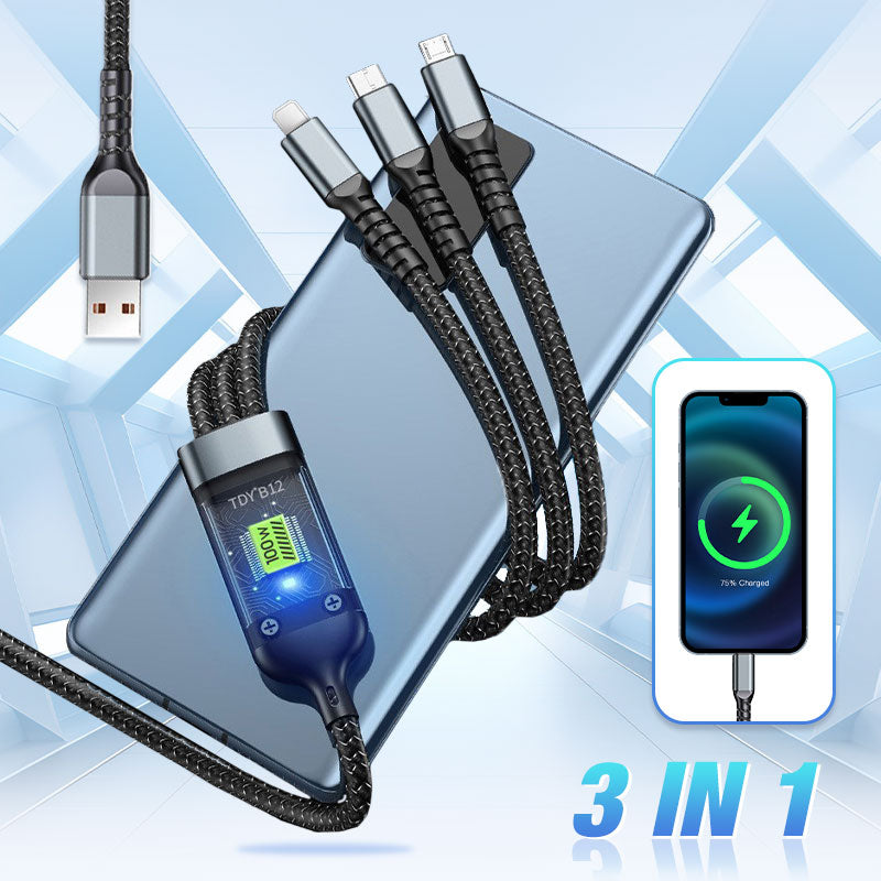 ⚡ Transparent 3-in-1 Fast Charging Cable – LED Light-Up Multi-Device Charging Cord