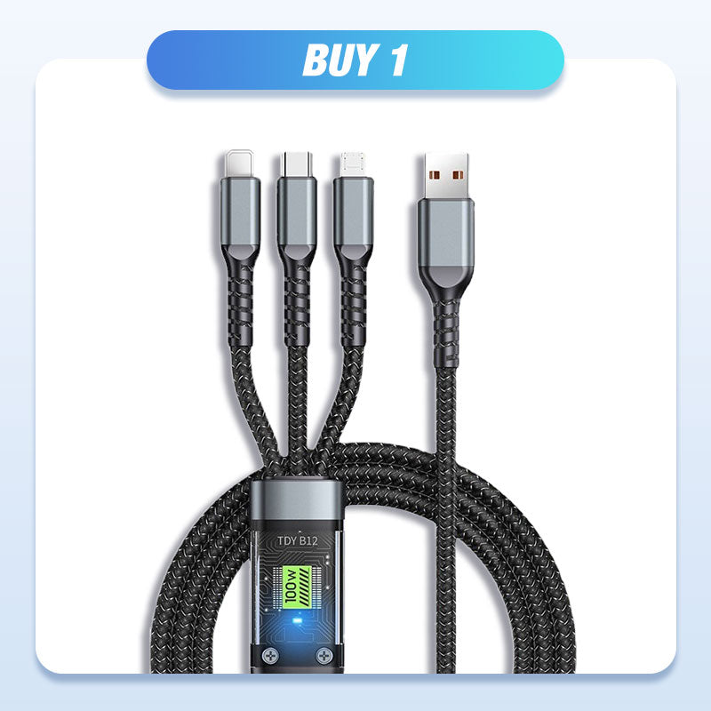 ⚡ Transparent 3-in-1 Fast Charging Cable – LED Light-Up Multi-Device Charging Cord